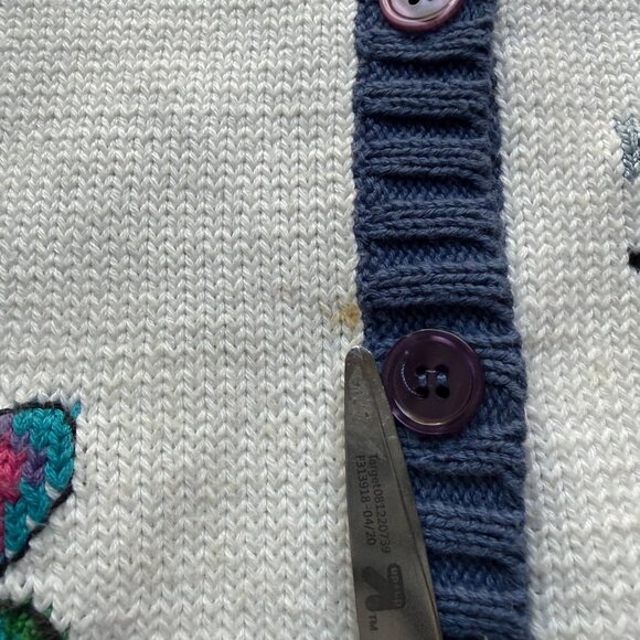 Vintage Talbots Size PS White Cotton Silk Blend Butterfly Ladybug Knit Cardigan - Picture 14 of 16